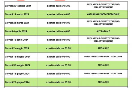 CALENDARIO INTERVENTI DI SANIFICAZIONE AMBIENTALE 2024 SALICE SALENTINO